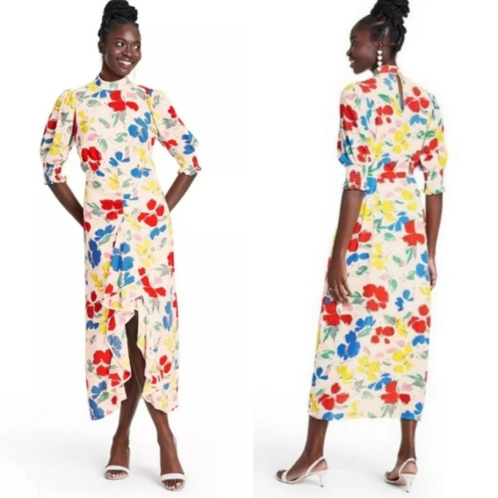 Rixo X Target Floral Mock Neck Cascade Ruffle Dress Maxi 20/22W EUC - Picture 3 of 10